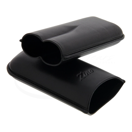 Zino XL-2 leather cigar case black with two compartments, smooth texture, embossed logo, compact design