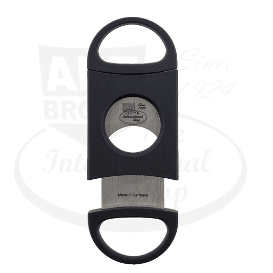 Zino Z2 Black double-blade cigar cutter with Art Brown accents, stainless steel blades, ergonomic D-shaped handles, and precision-engineered 52-ring cutting aperture