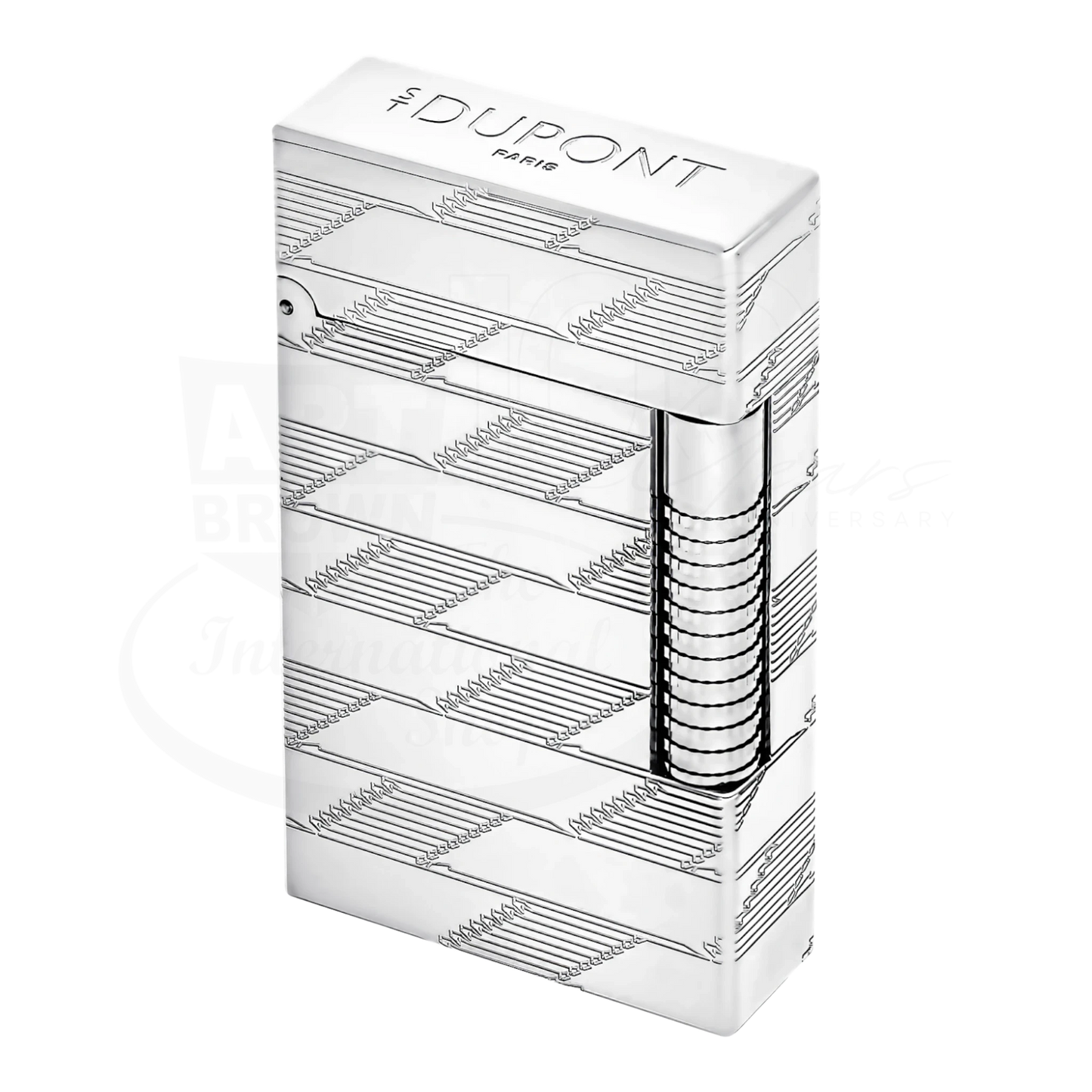 Luxury palladium cigar lighter with intricate geometric guilloche pattern and sleek rolling ignition design