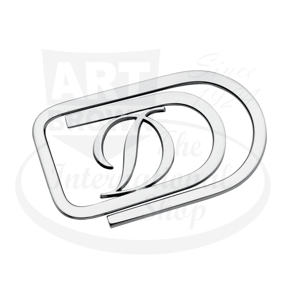 S.T. Dupont 003005 palladium money clip featuring iconic D logo, sleek rectangular design with double-loop construction and polished metallic finish