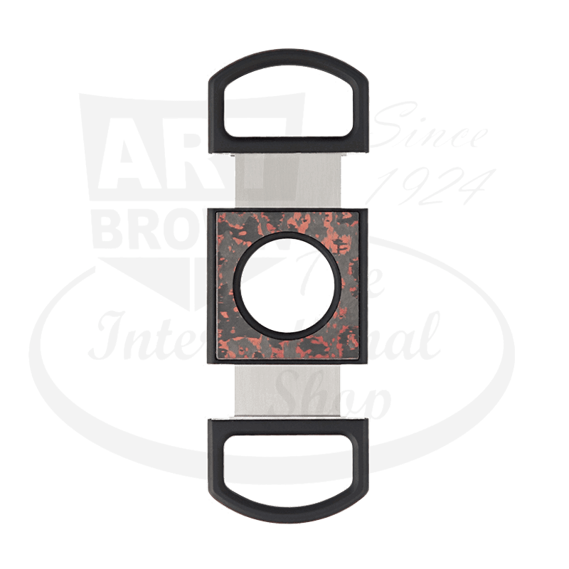 S.T. Dupont 003397FL Carbon Fiery Lava cigar cutter featuring black carbon fiber body with red lava pattern and diamond-tip double blade design