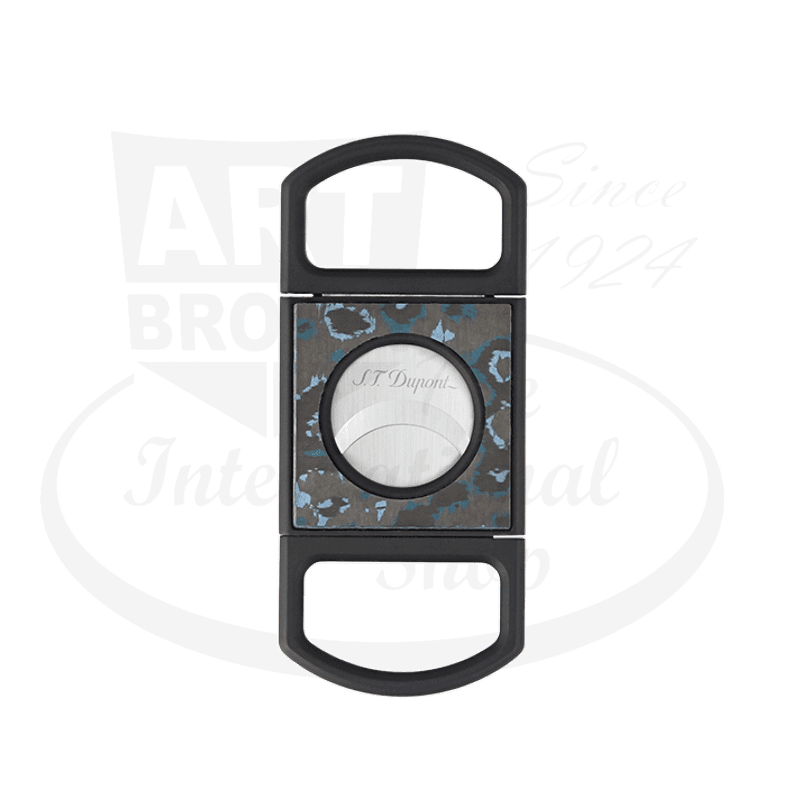 S.T. Dupont Carbon Cigar Cutter Glacial Cave 003397GC featuring blue-tinted carbon fiber body with matte black diamond-tip blades and circular cutting aperture