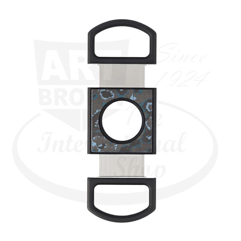 S.T. Dupont Glacial Cave 003397GC carbon fiber cigar cutter with blue-gray textured center panel and black trim handles for precision cutting