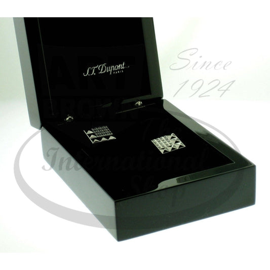 S.T. Dupont Stainless Steel Cufflinks with 32 Diamonds 005416 square design black diamond accents