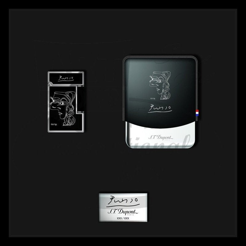S.T. Dupont Limited Edition Picasso Smoking Kit 016105C2 leather palladium black case with line drawing design
