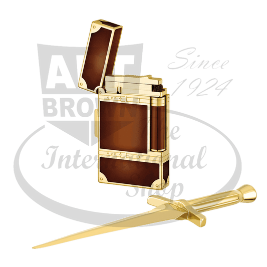 S.T. Dupont Ligne 2 Motoe Kit 016186 brass yellow gold lighter and paper cutter with brown lacquer finish