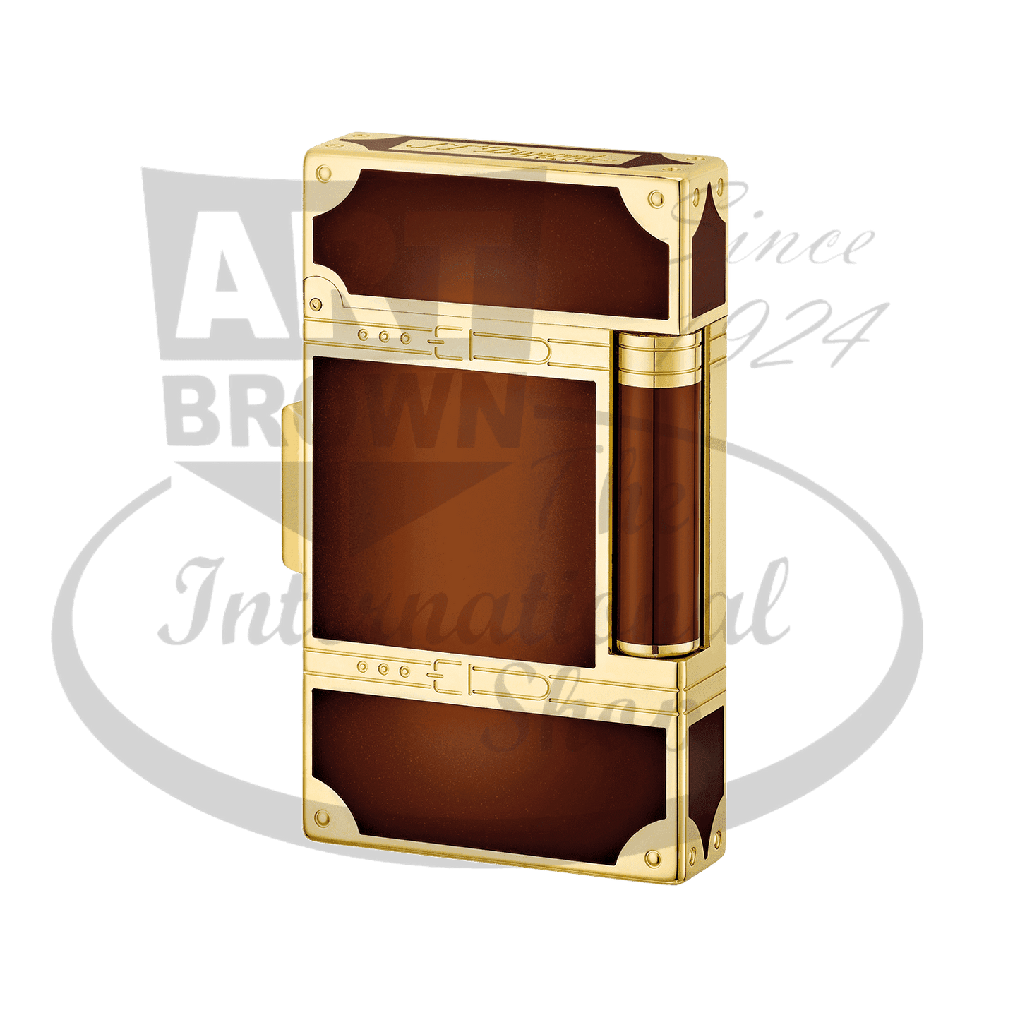 S.T. Dupont Ligne 2 Motoe Kit 016186 brass lighter with yellow gold finish and brown sunburst lacquer design