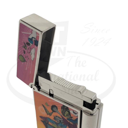 S.T. Dupont Ligne 2 The Row Horn 016382 luxury lighter in polished silver metal with oriental art design and horn accents