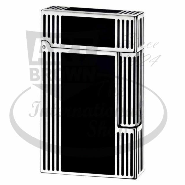 S.T. Dupont Windsor Ligne 2 Lighter 016727 Chinese lacquer black silver striped rectangular metal lighter