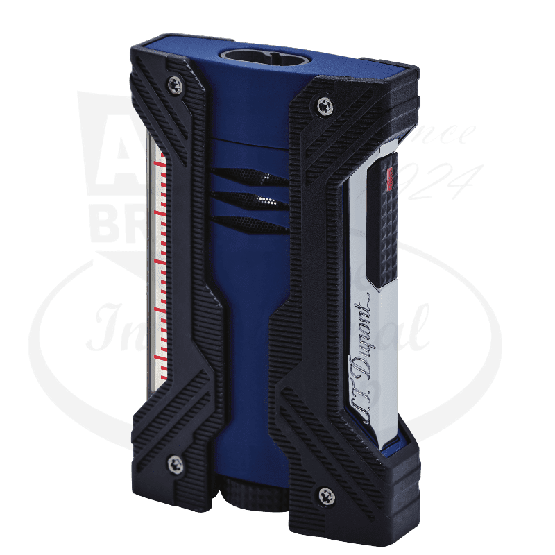 S.T. Dupont Defi XXtreme 021627 metal-composite matte blue torch lighter with black accents and ergonomic textured grip design