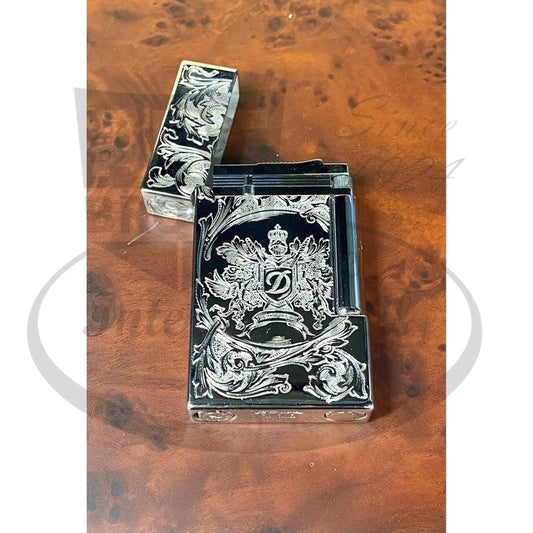 S.T. Dupont Ligne 2 Limited Edition Excellence Blazon Prestige 016915 silver and black engraved metal lighter with coat of arms design