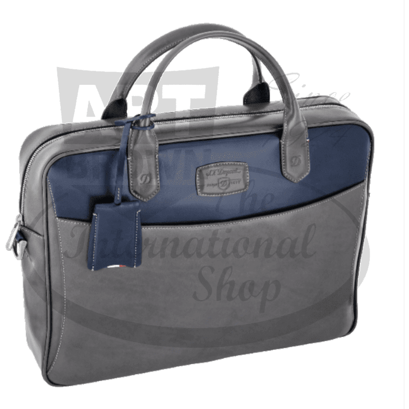 S.T. Dupont Grey and Blue Document Holder, 181590, Line D leather, navy blue and palladium calf leather briefcase with handles
