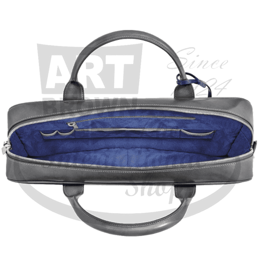 S.T. Dupont Grey and Blue Document Holder 181590 Line D leather briefcase in navy and palladium colors with compartments