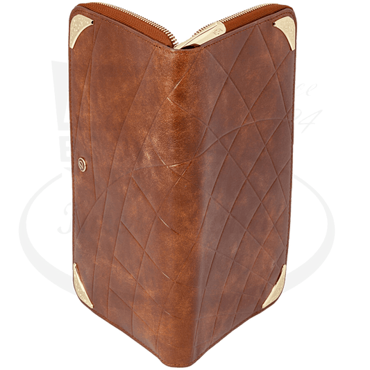 S.T. Dupont Line D Shoot the Moon 183131 brown calfskin leather organizer with quilted pattern and gold-plated brass corner accents