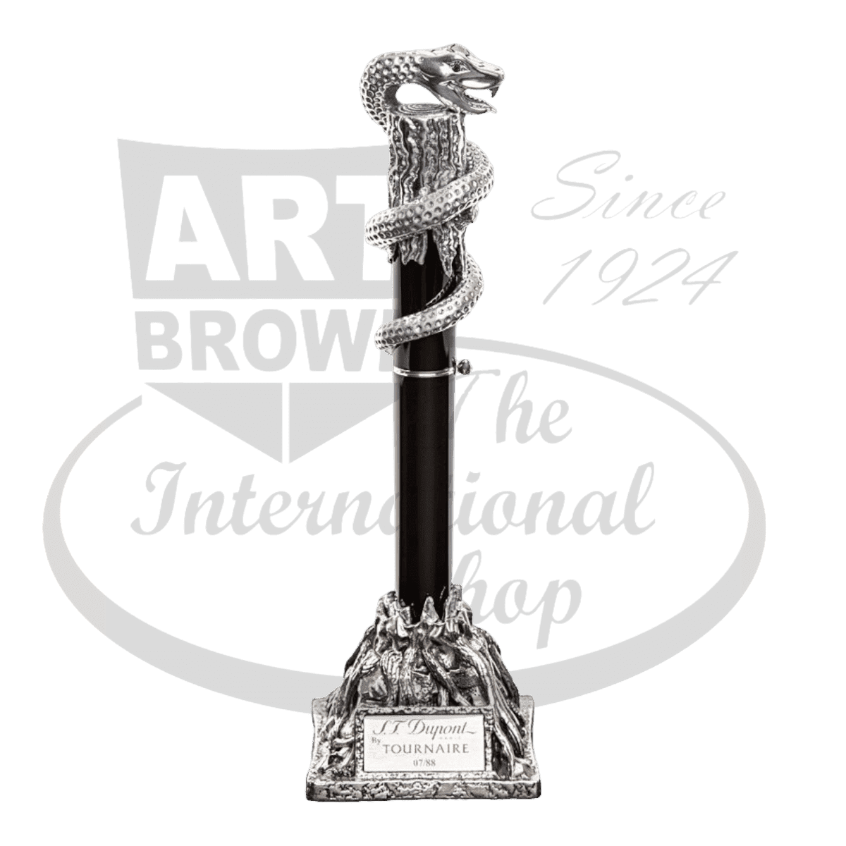 S.T. Dupont Limited Edition Tournaire Snake Fountain Pen 241054 black lacquer white bronze silver plated emerald eyes