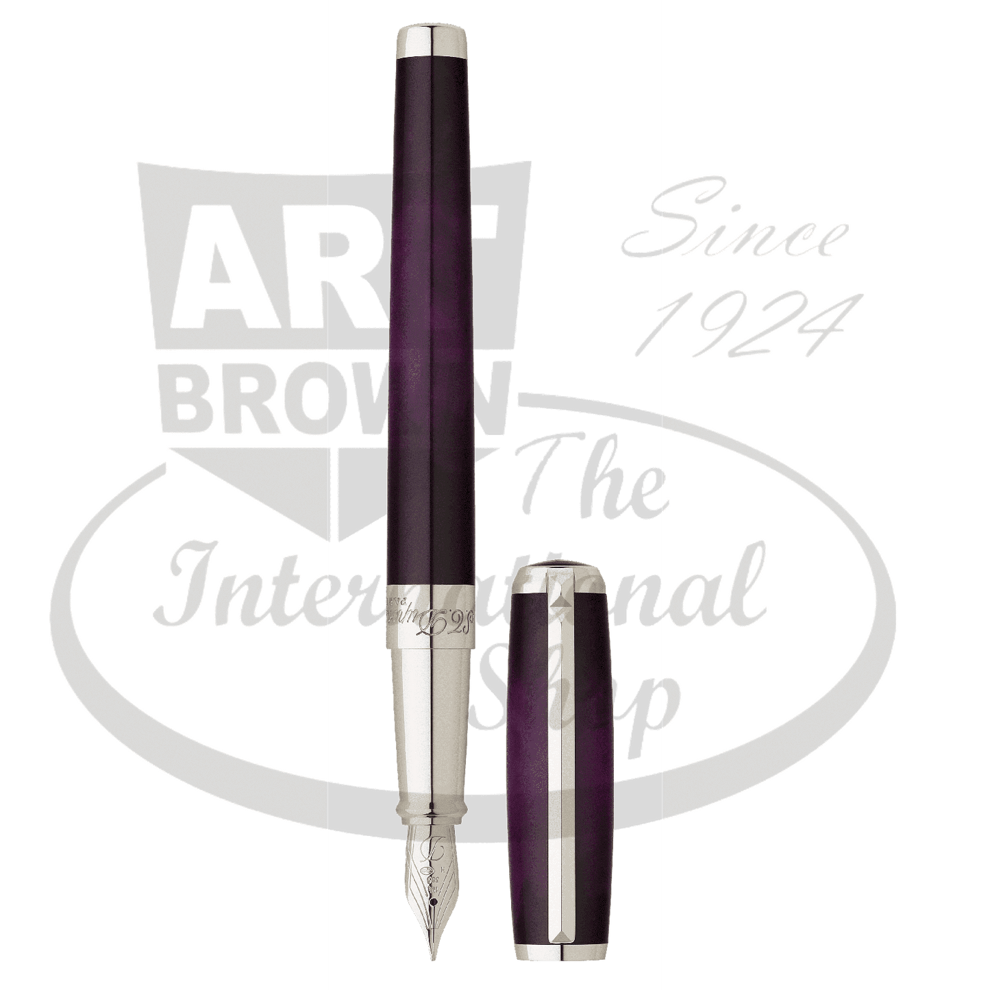 S.T. Dupont Line D Atelier Purple Fountain Pen 410711 with Chinese lacquer finish, metal base, silver accents, balanced design