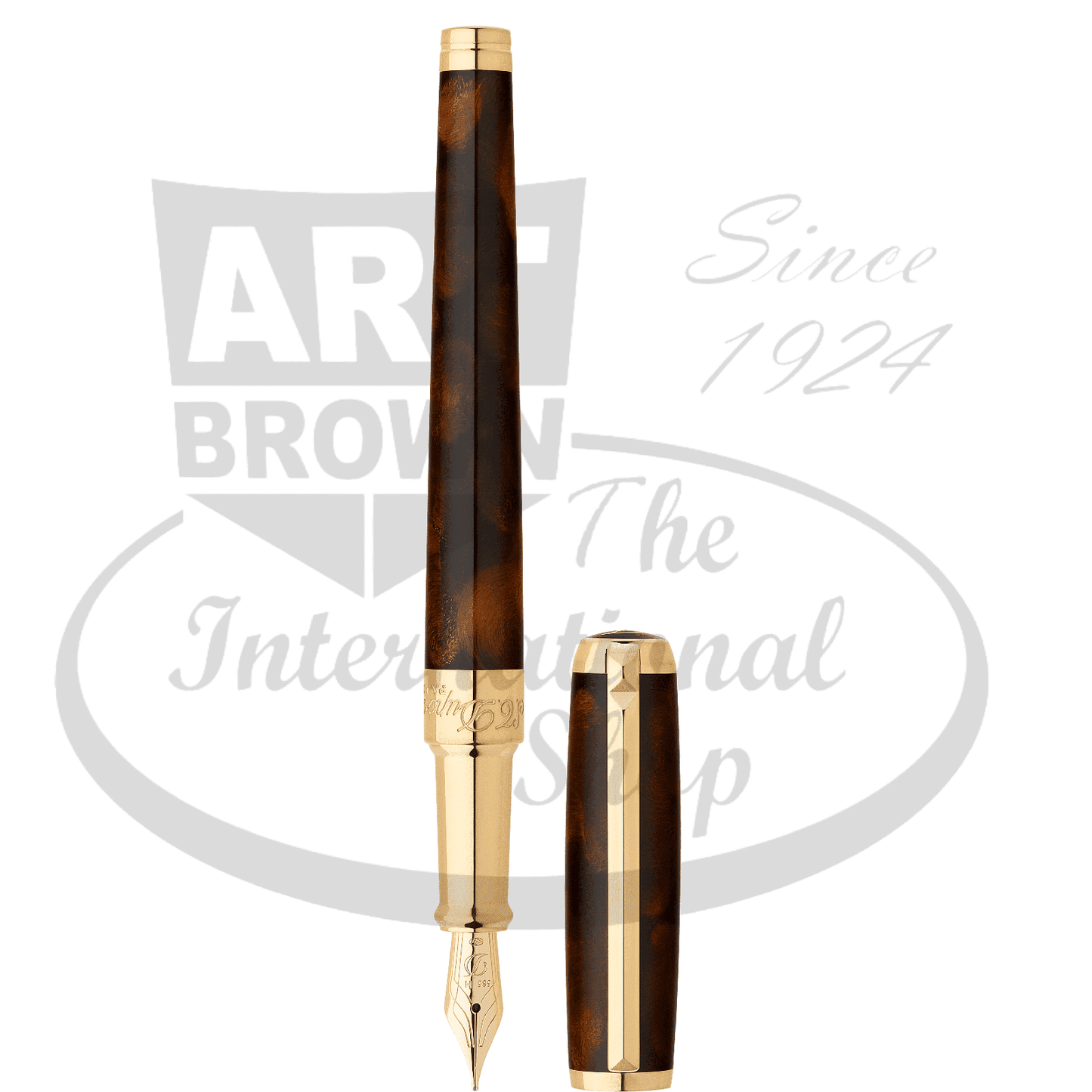 S.T. Dupont Line D Atelier Medium Brown Fountain Pen 410713 yellow gold brown lacquer handcrafted France