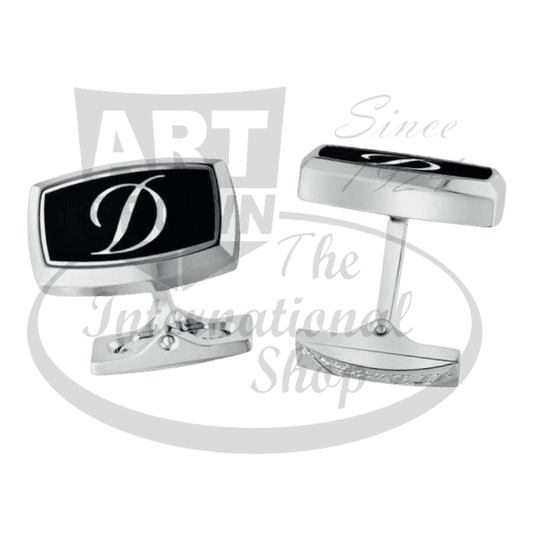 S.T. Dupont Black Lacquer and Black D Logo Cufflinks 005502 palladium finish rectangular black lacquer design