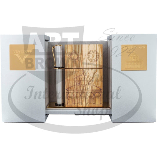 Visconti San Miniato Marble Pen limited edition with marble barrel and sterling silver trim in collector’s olive wood box