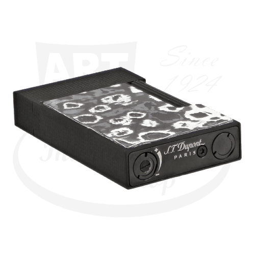 ST Dupont Ligne 2 C16397DS carbon fiber lighter in matte black with microdiamond pattern, featuring double flame and signature cling sound