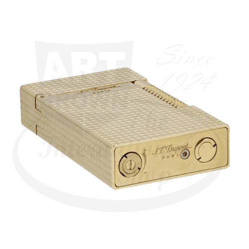 S.T. Dupont Le New Grand Perfect Cling lighter in yellow gold brass with textured diamond pattern design and dual-flame ignition system