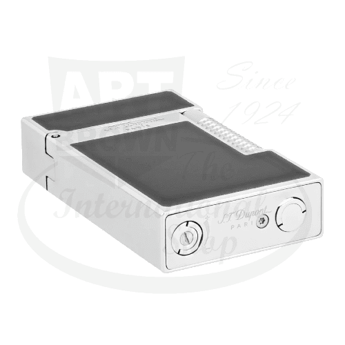 S.T. Dupont Le Grand C23010 palladium-brass lighter with black lacquer finish, rectangular design featuring dual flame system and silver-tone accents