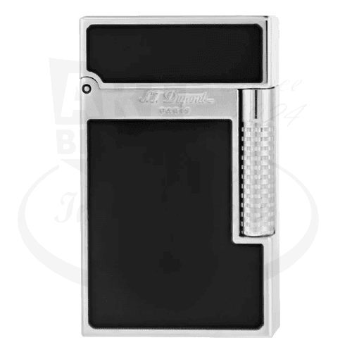 S.T. Dupont Le Grand C23010 brass-palladium lighter featuring black lacquer finish with polished silver frame and textured side ignition wheel