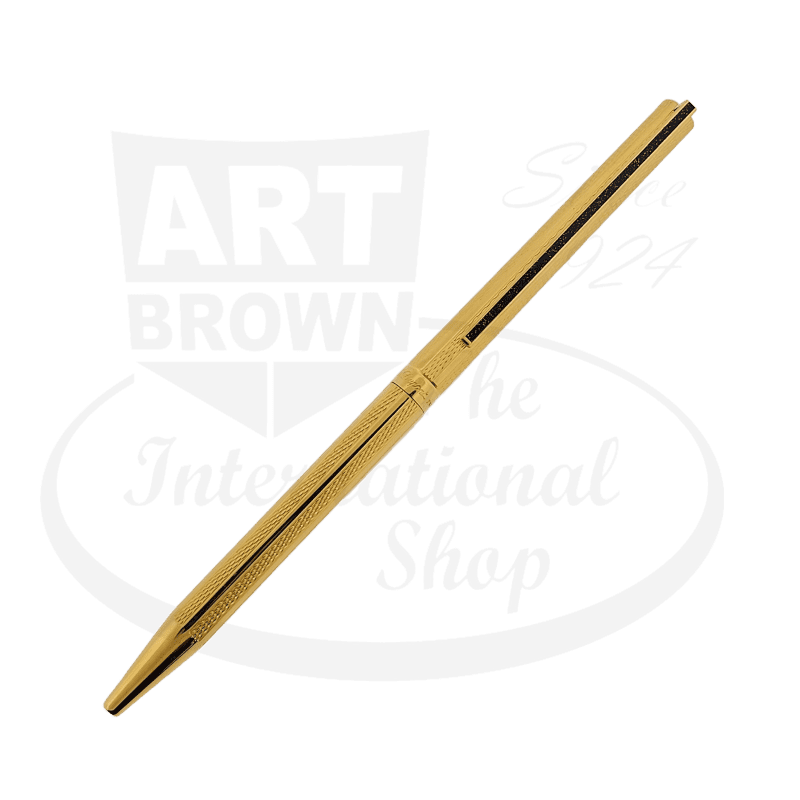 S.T. Dupont Classique V2 045014 gold-plated brass ballpoint pen with barley grain guilloche pattern and gold-dusted lacquered clip, sleek design