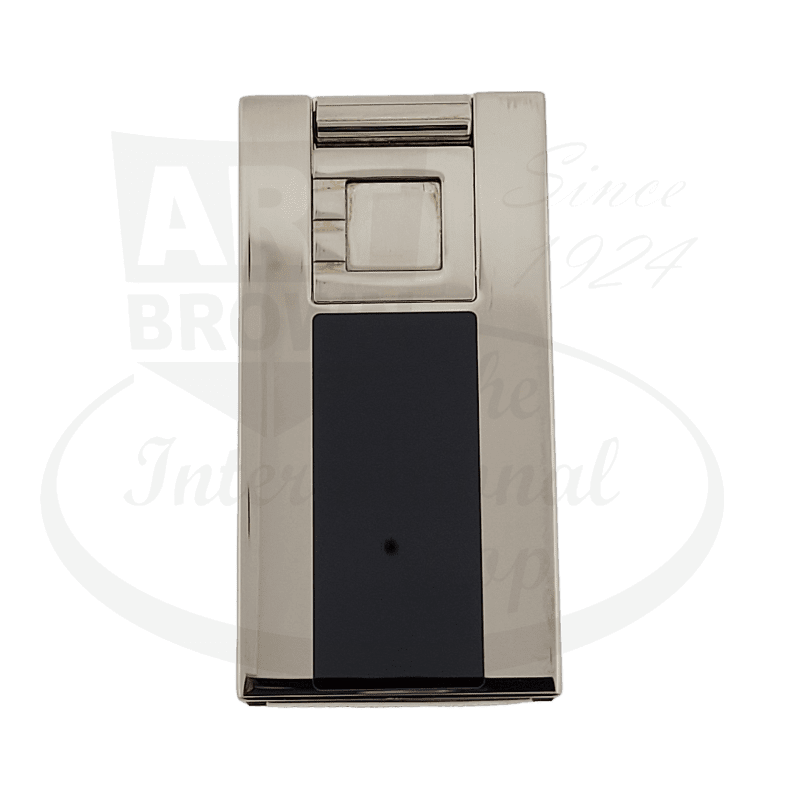 ST Dupont D-Light 021002 lighter in black Chinese lacquer and palladium, featuring sliding mechanism and retraction button, slim 7mm design