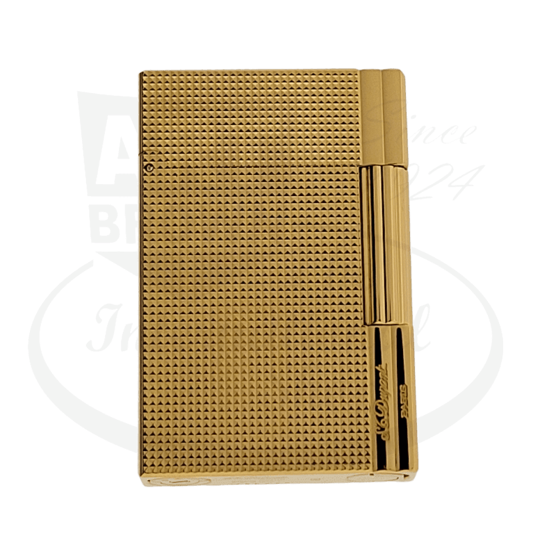 S.T. Dupont Gatsby 018260 gold-plated brass lighter with diamond head guilloche pattern and signature side-mounted ignition system