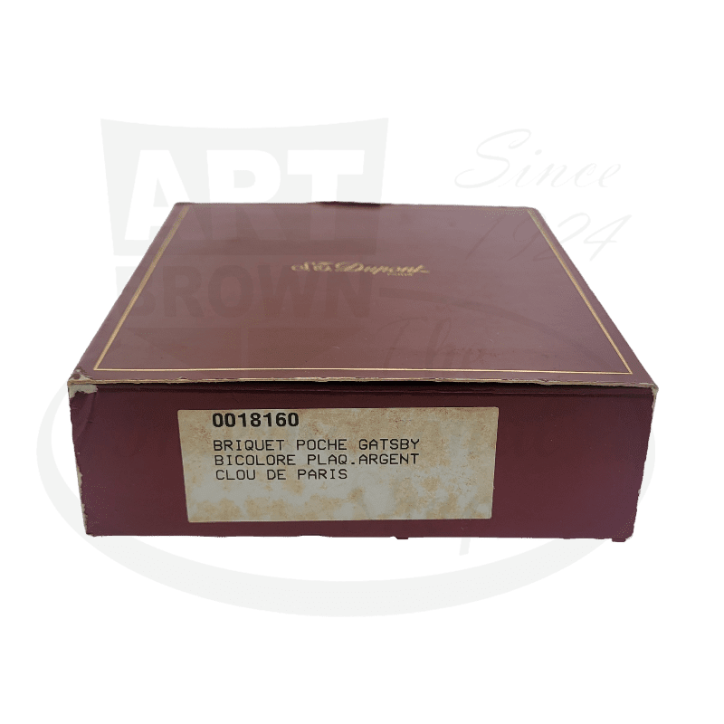 S.T. Dupont Gatsby 018160 palladium-gold duotone vintage lighter box, burgundy leather case with diamond head pattern, original packaging