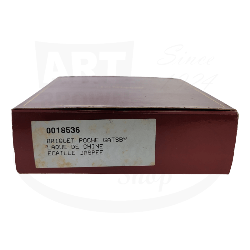 ST Dupont Gatsby 018536 gold-plated lighter with brown lacquer finish, presented in original burgundy box with product label, luxury pocket accessory