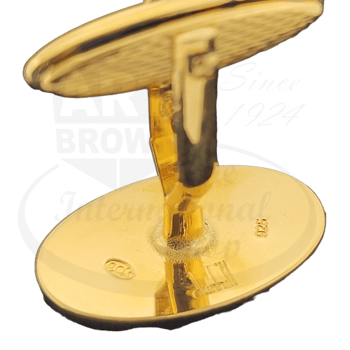 Dunhill Vintage Golf Motif Gold Vermeil Sterling Silver Cufflinks with black enamel detail, oval-shaped face and secure swivel backing