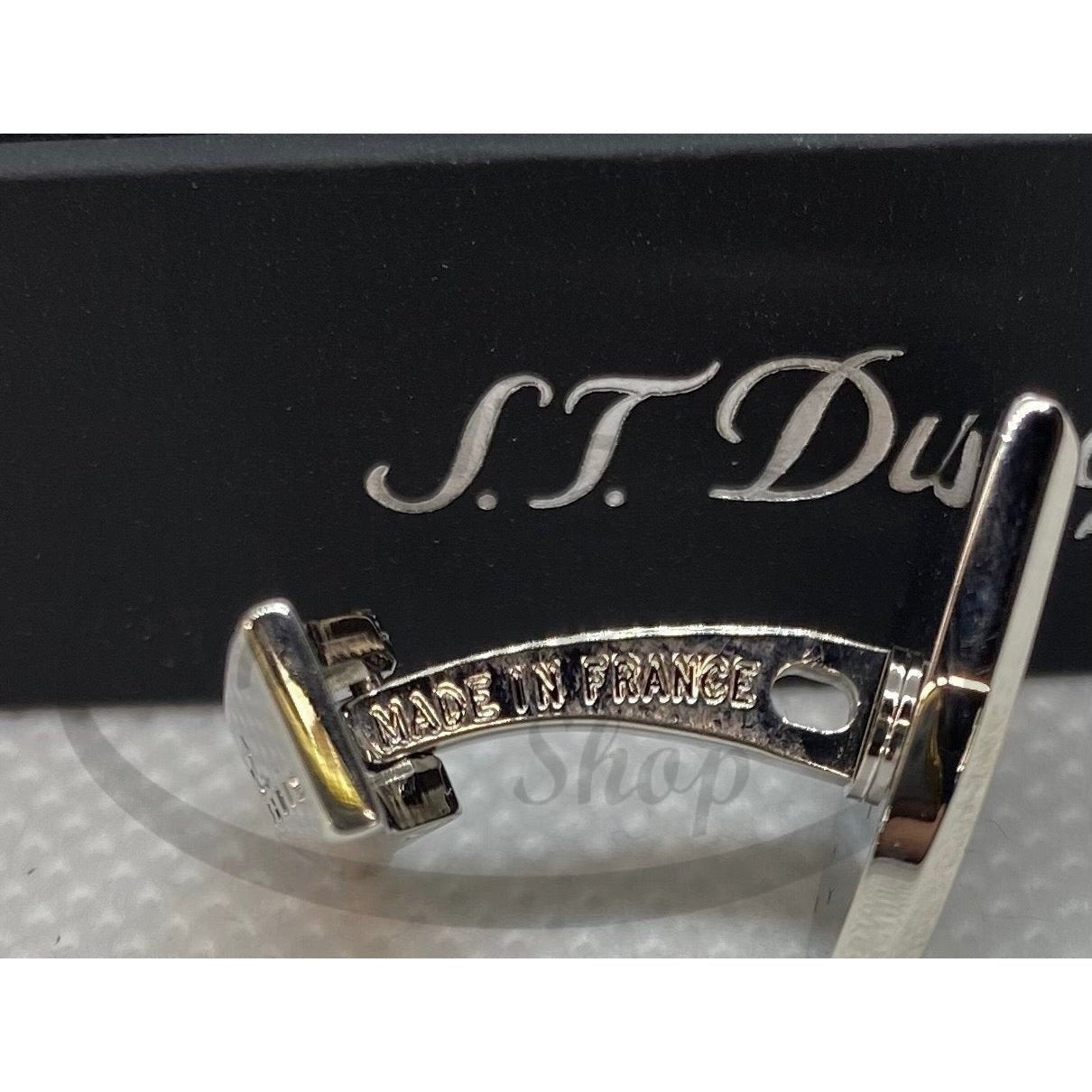 S.T. DUPONT cufflinks BLASON 005584 palladium finish engraved clasp made in France shield design