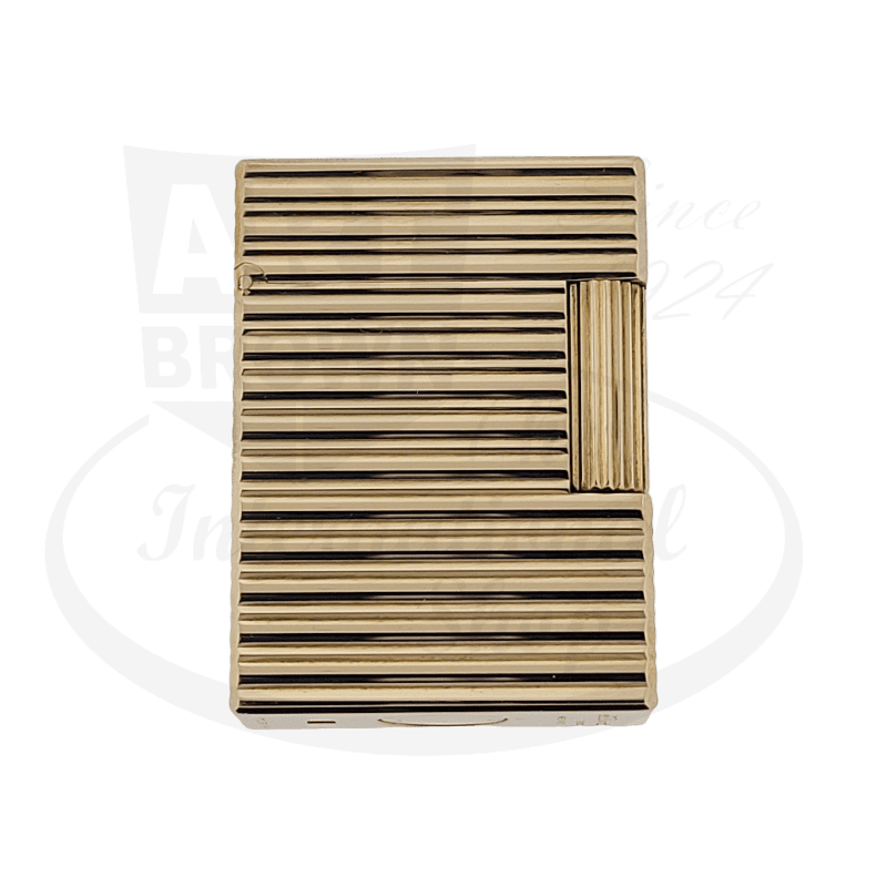 S.T. Dupont Ligne 1 Short 013225 brass-plated gold lighter with horizontal line pattern, rectangular shape, refurbished luxury display piece