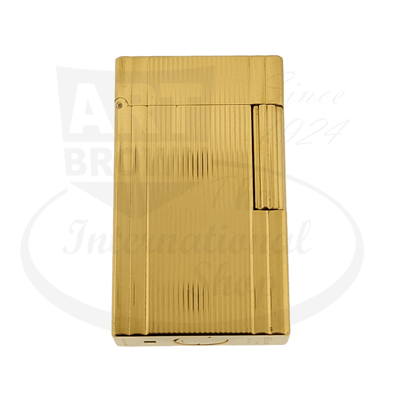 S.T. Dupont Ligne 1 014245 brass gold-plated lighter featuring vertical line pattern, rectangular shape with hinged lid design