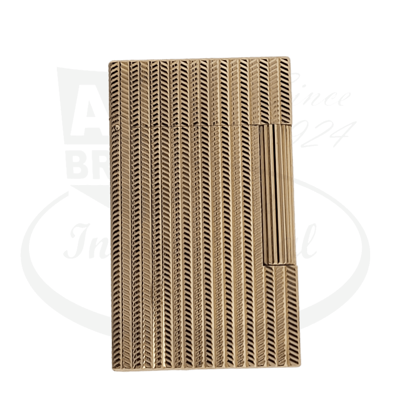 S.T. Dupont Ligne 2 016230 brass gold lighter featuring herringbone textured pattern, vertical design with side ignition mechanism