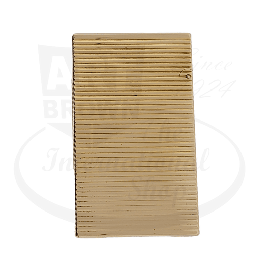 S.T. Dupont Ligne 2 516209 brass gold-plated lighter with horizontal line pattern, vintage design featuring rectangular shape and luxurious finish