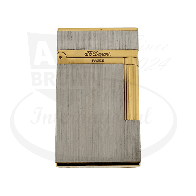 S.T. Dupont Ligne 2 Montparnasse 016841 brushed palladium and gold luxury lighter featuring vertical striped texture and two-tone metallic finish
