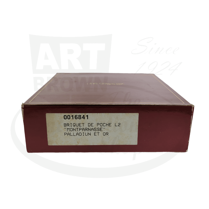 S.T. Dupont Ligne 2 Montparnasse 016841 palladium-gold lighter box, burgundy packaging with authentic product label in French