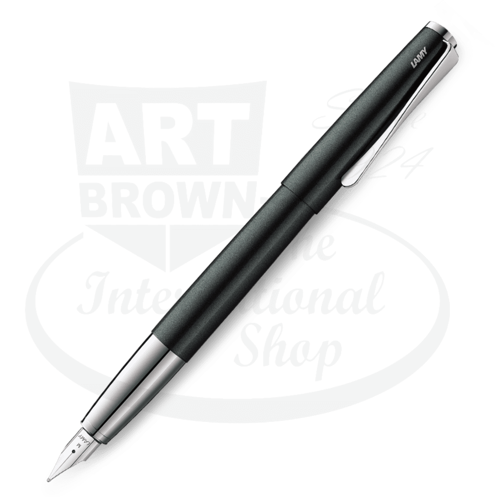 LAMY Studio Black Forest L69BFM fountain pen in matte black lacquer with steel propeller clip and polished nib, sleek cylindrical design