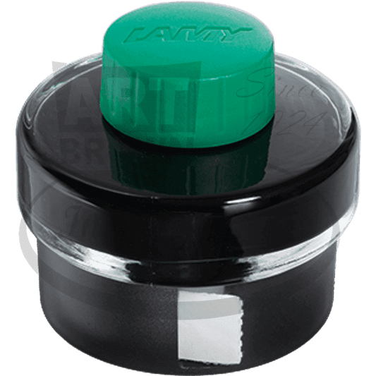 LAMY T52 1608932 glass ink well with green plastic cap, black base and integrated blotting paper roll, 50ml capacity
