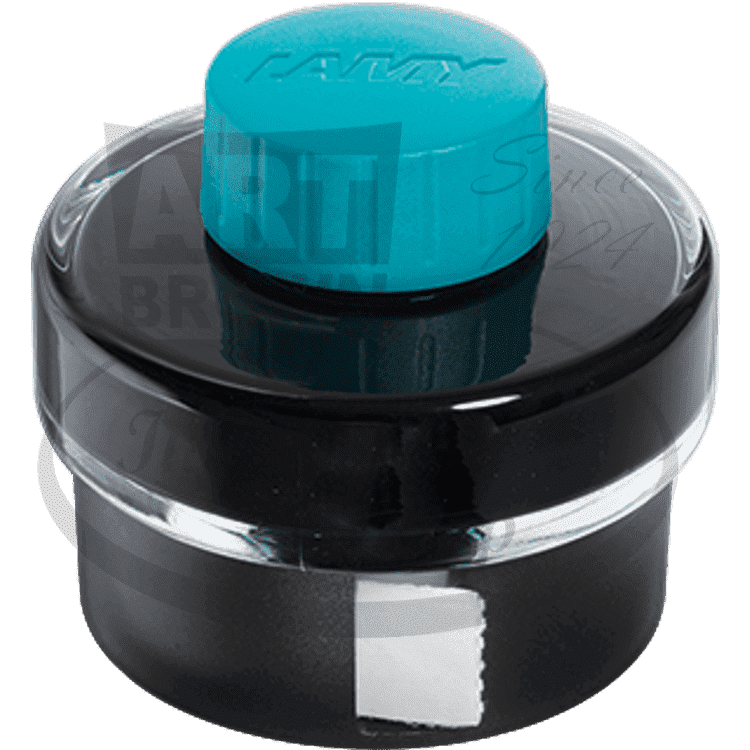 LAMY T52 1608932 glass and plastic ink well, black base with turquoise cap, integrated blotting paper roll, 50ml capacity
