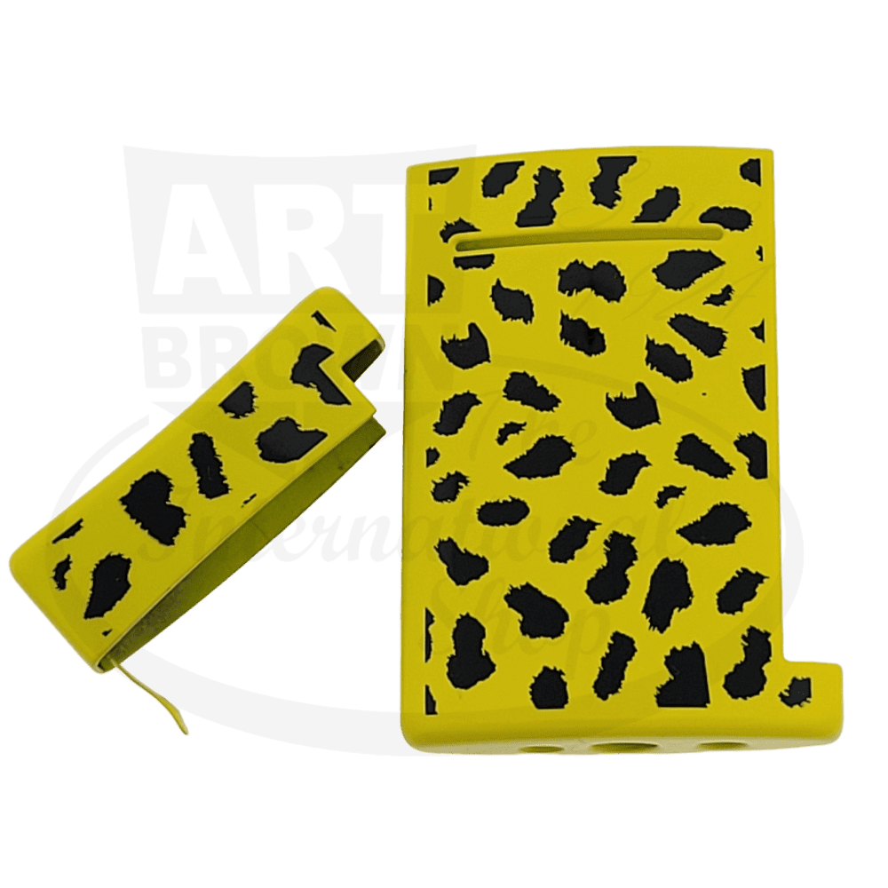 S.T. Dupont Minijet 010074S yellow plastic shell with black leopard print pattern, replacement lighter case, rectangular design