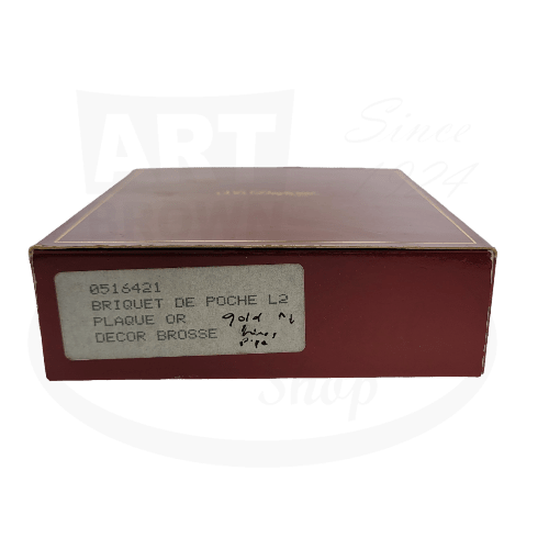 S.T. Dupont Ligne 2 016421 brass brushed gold lighter original burgundy box with French product label and authentication markings