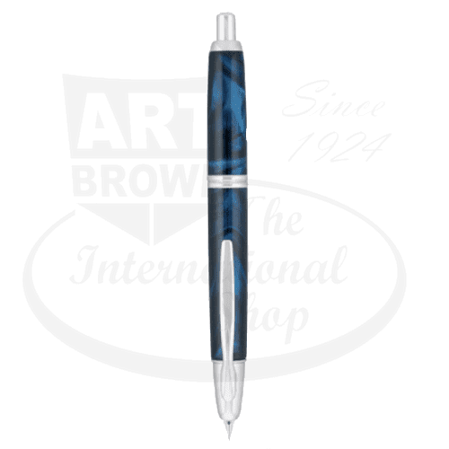 Pilot Vanishing Point SE medium fountain pen in marbled blue resin with rhodium trim, retractable 18k gold nib, side knock design
