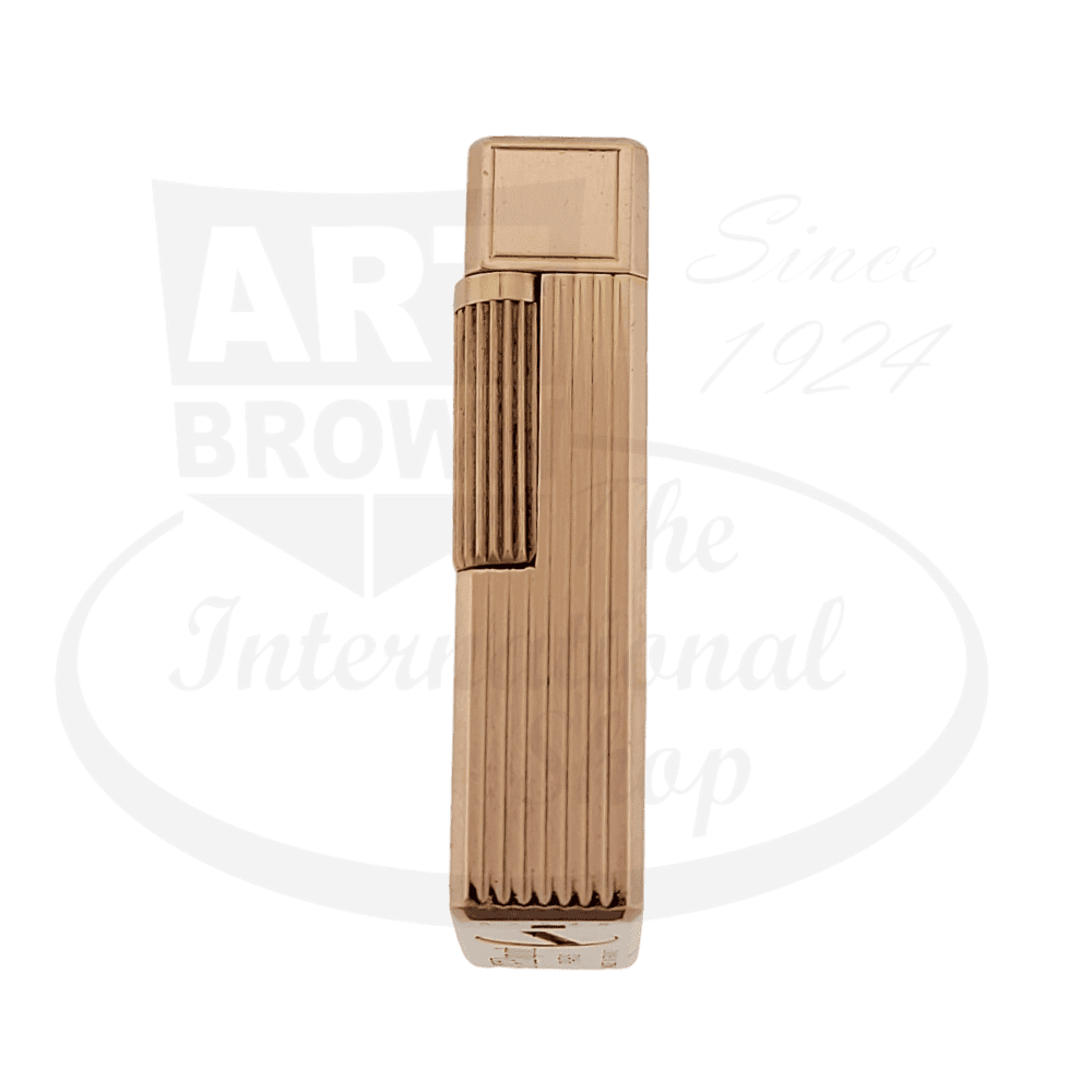 S.T. Dupont Ligne 1 vintage lighter in orange lacquer and gold-plated metal, featuring vertical ridged design and rectangular form, circa 1950s