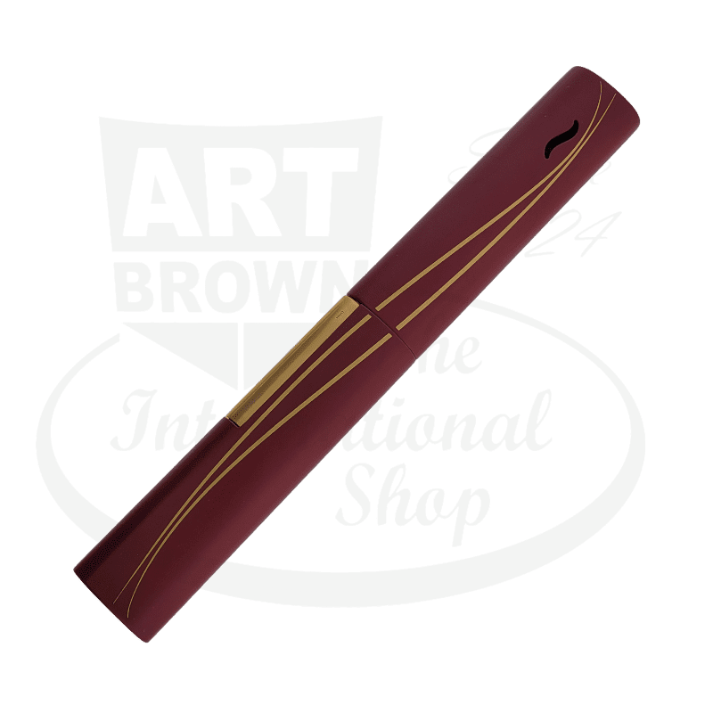 S.T. Dupont Wand 024013 metal candle lighter in burgundy lacquer with decorative gold wave accents, sleek cylindrical design