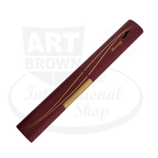 S.T. Dupont Wand 024013 metal candle lighter in burgundy lacquer with decorative gold wave design, sleek cylindrical torch shape