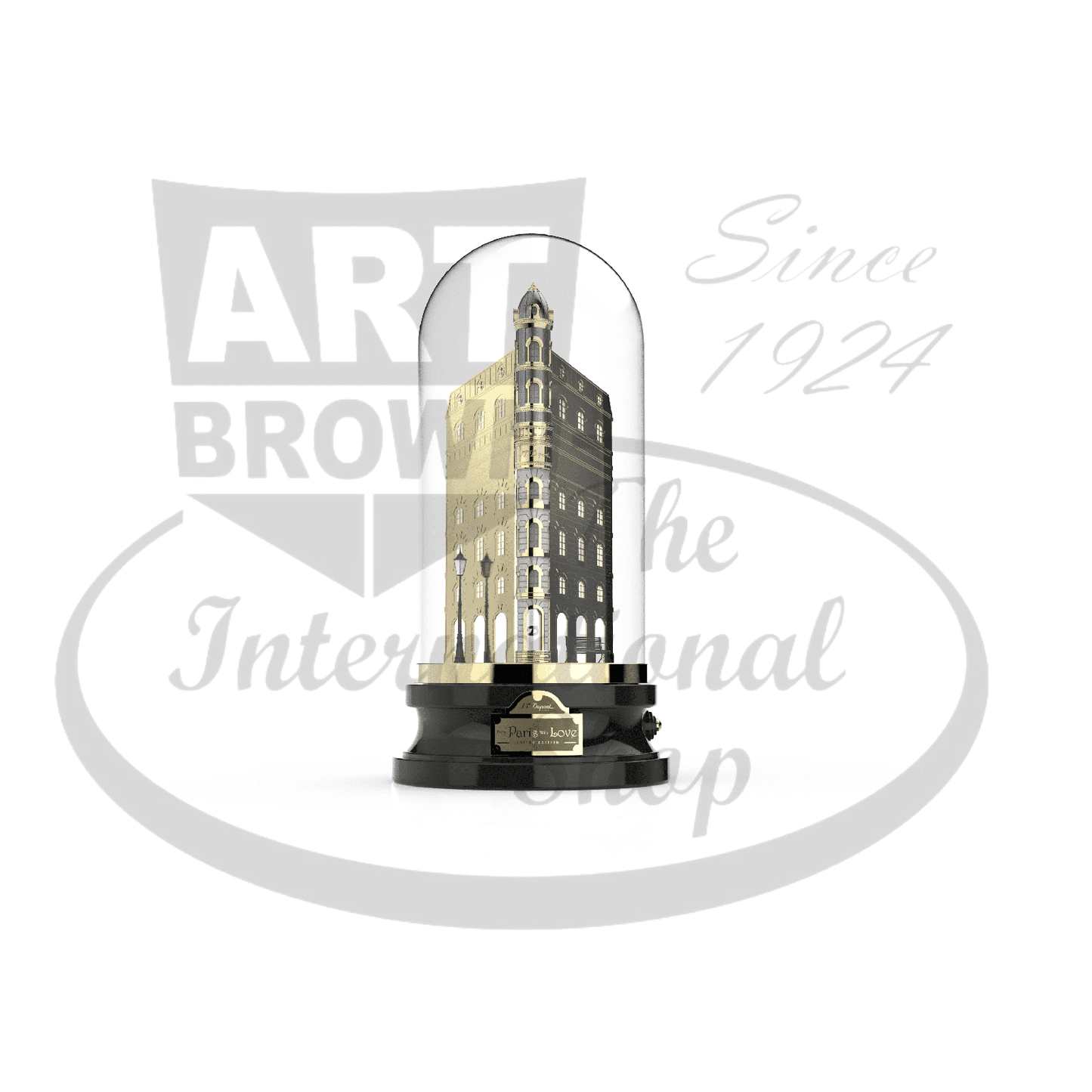 S.T. Dupont From Paris with Love Writing Kit glass globe display with Parisian architecture and black wood base